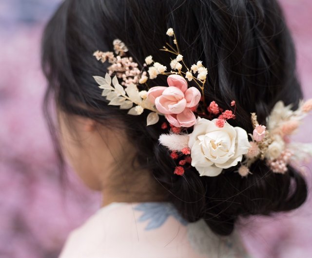 2F【Dried flower hairpin】Spring flower/Wedding small things