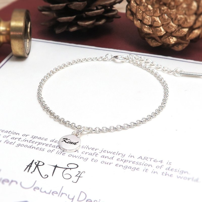 Simple Round Pendant Custom Lettering 925 Sterling Silver Girls Bracelet - สร้อยข้อมือ - เงินแท้ สีเงิน