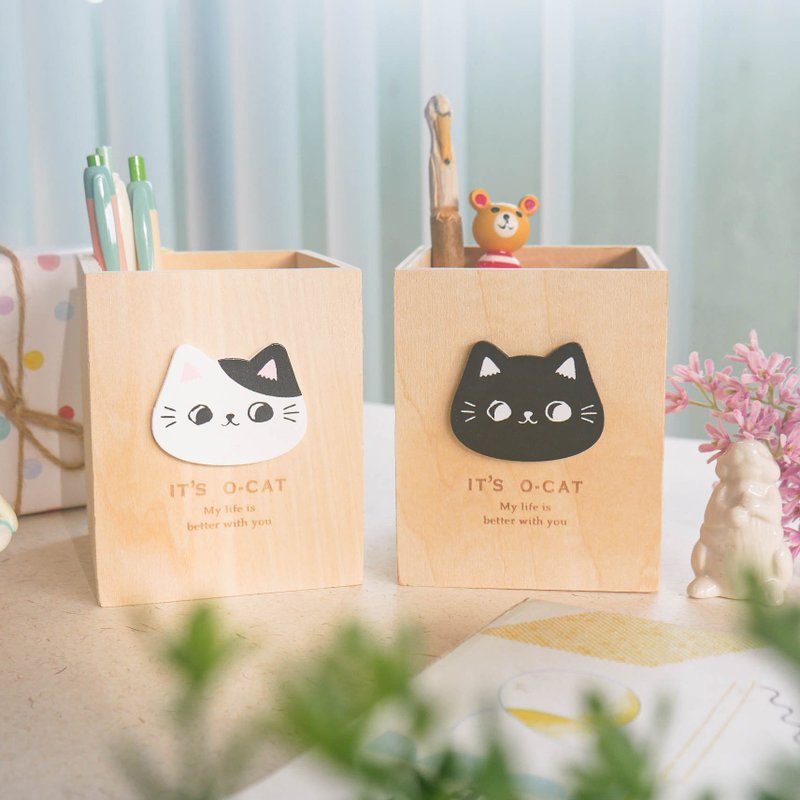 O-CAT - Wood Pen Holder. JBS-14. Japanese stationery. Simple texture. Cute cats - Pen & Pencil Holders - Wood 