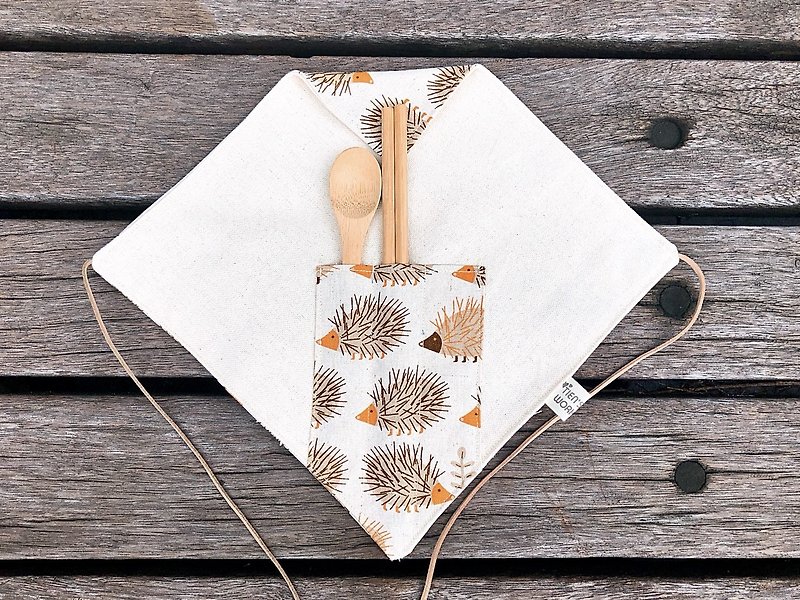 New zephyr cutlery set (with wood cutlery) - hedgehog - ตะเกียบ - ผ้าฝ้าย/ผ้าลินิน 