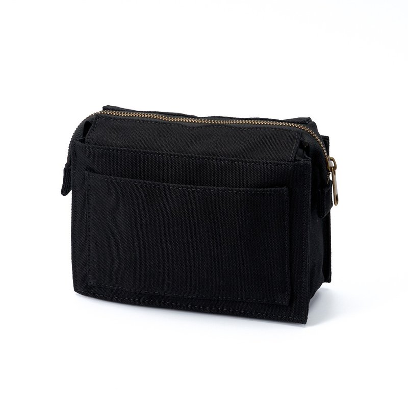 Minimalist black zipper pencil case stationery bag storage bag S multi-function inner bag - กระเป๋าเครื่องสำอาง - เส้นใยสังเคราะห์ สีดำ