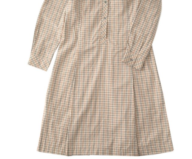 Cotton A-Line Plaid Shirt Dress