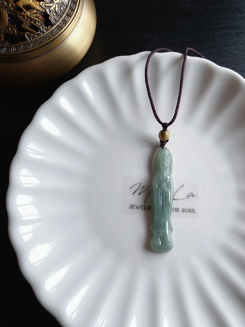 天然緬甸玉 翡翠 秋香綠 觀音 菩薩 平安健康 項鍊 禮物 綠 - 項鍊 - 玉石 綠色