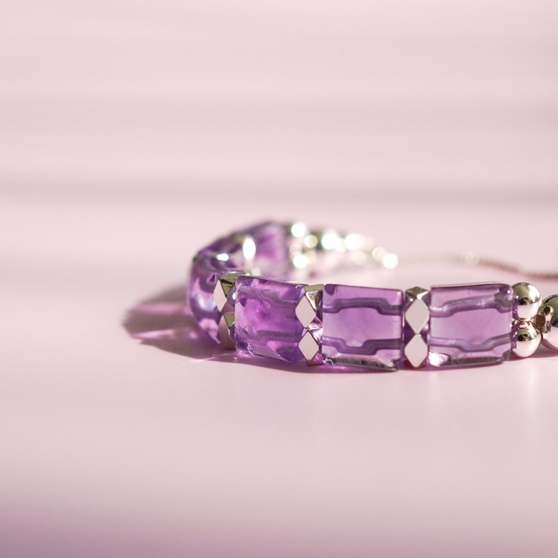 Amethyst 14KGF hand bracelet - สร้อยข้อมือ - คริสตัล สีม่วง