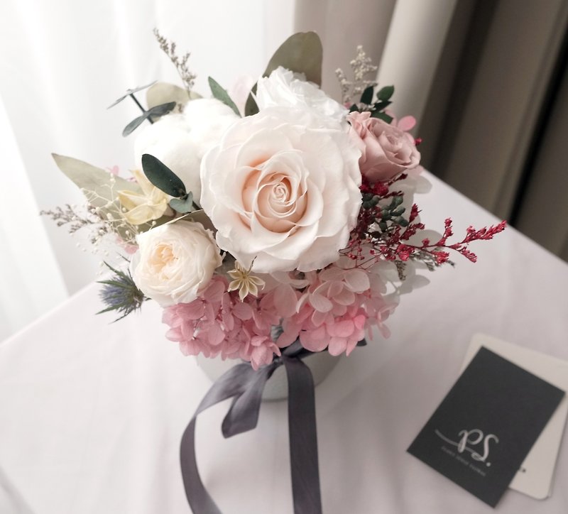 Spot selection flower ceremony large pink light pink rose hydrangea flower with silver flower arrangement and exquisite gift box - ตกแต่งต้นไม้ - พืช/ดอกไม้ สึชมพู