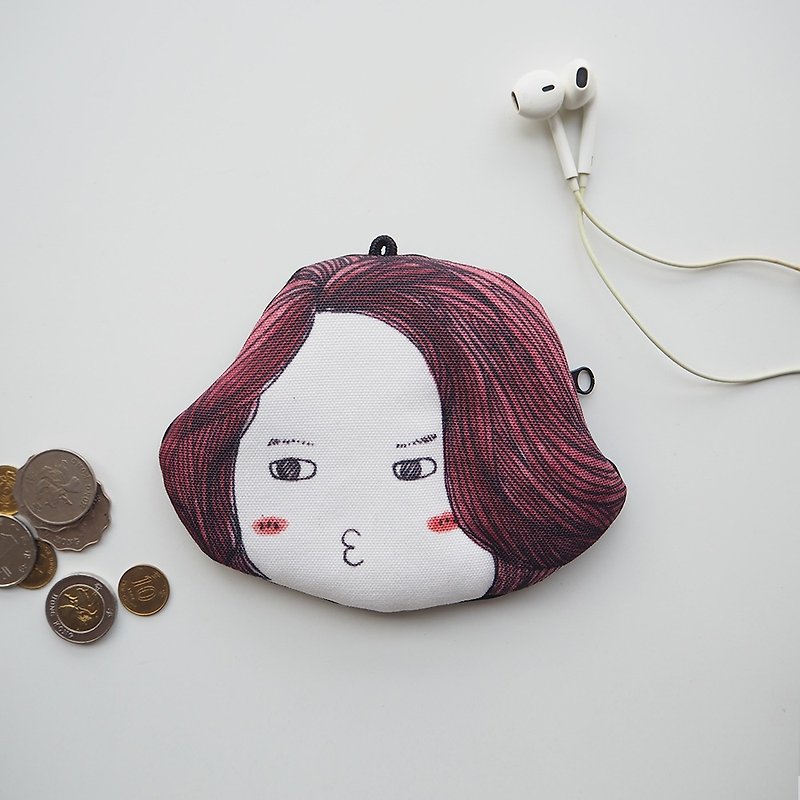 Cool short hair buns Miss Coin purse / small bag / storage bag / card package / handmade - Coin Purses - Cotton & Hemp Red