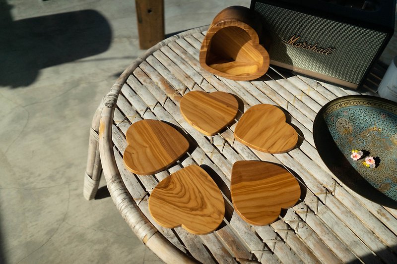 Italy Zen forest olive solid wood coaster/coaster storage box set - Coasters - Wood Khaki