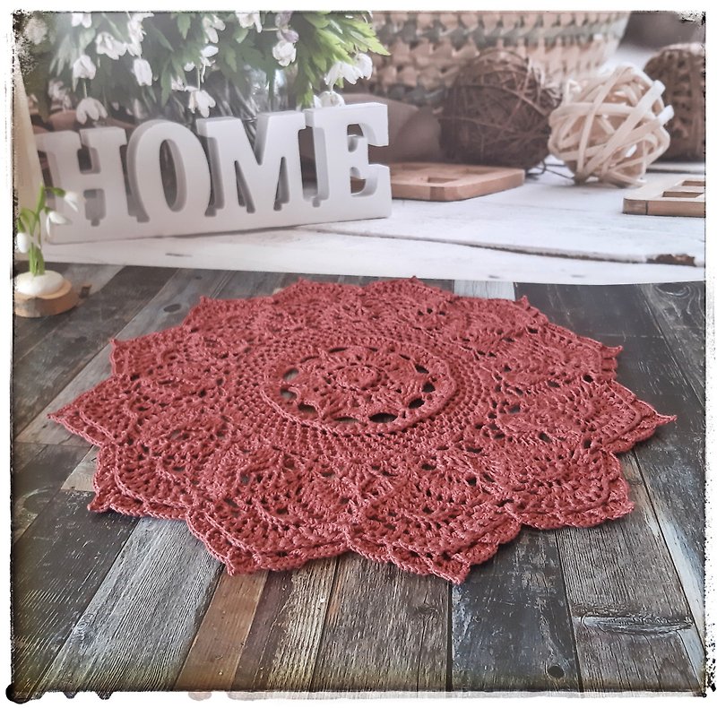 Handmade doily Crochet textured round doily Lace table centerpiece - Other - Cotton & Hemp Brown