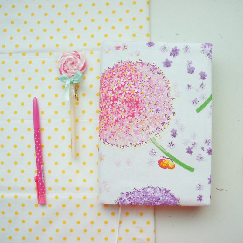Lovely American cotton [large Hydrangea double-sided cloth book, pink purple] 25K log, A5 hand account available E - ปกหนังสือ - ผ้าฝ้าย/ผ้าลินิน ขาว