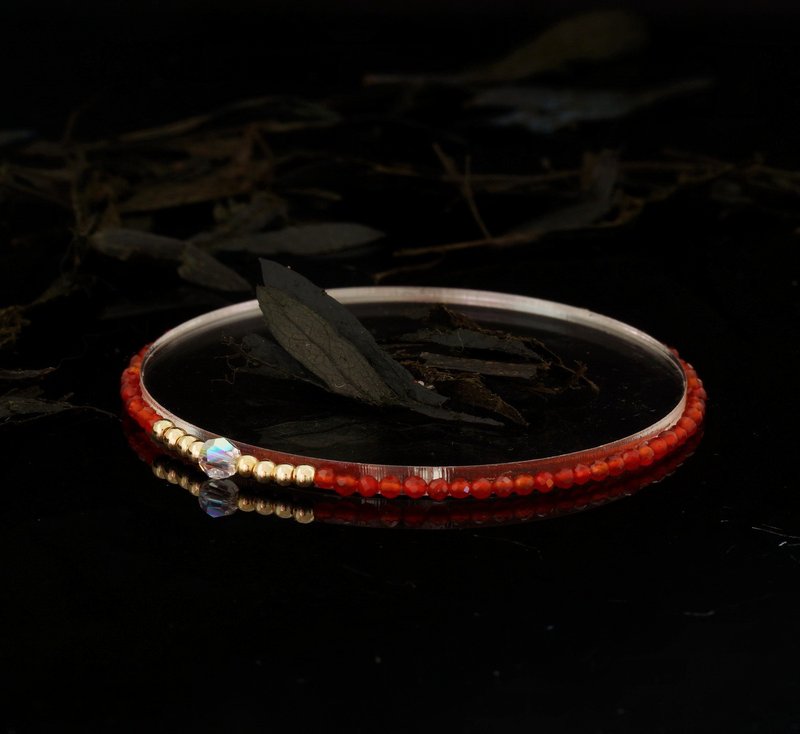 輕奢風 紅瑪瑙 14KGF Swarovski 水晶手鍊 - 手鍊/手環 - 寶石 