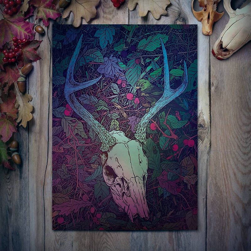 鹿の頭蓋骨/ダークアートポスター/ゴスの家の装飾