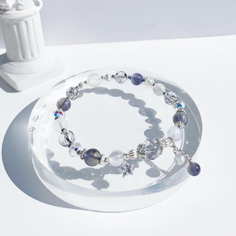 Cordierite moonstone black crystal S925 sterling silver crystal bracelet - Bracelets - Crystal Multicolor