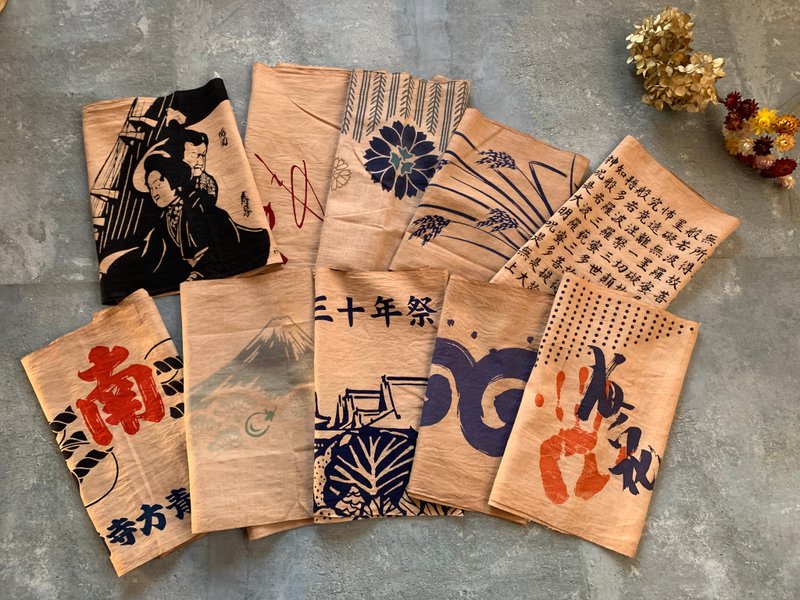024　柿渋で染めた日本手ぬぐい10枚セット - 編み物/刺繍/羊毛フェルト/裁縫 - コットン・麻 カーキ