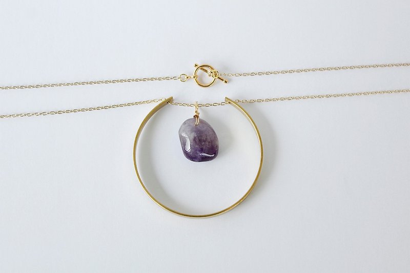 Amethyst long necklace copper wheel - Necklaces - Gemstone Purple