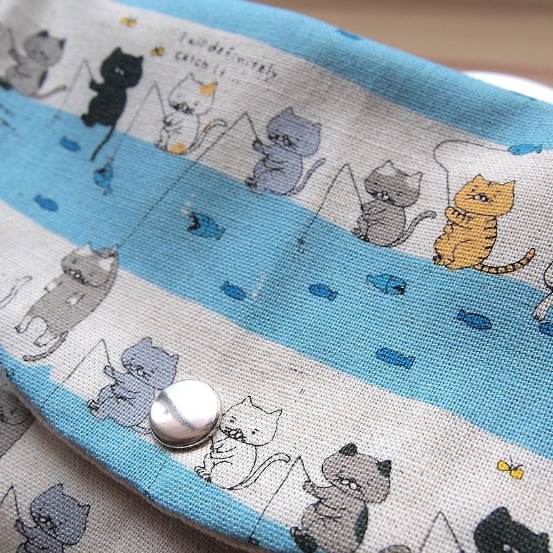 [Fish Le] Cosmetic bag sundries bag storage cat summer cat fishing - กระเป๋าเครื่องสำอาง - ผ้าฝ้าย/ผ้าลินิน สีน้ำเงิน