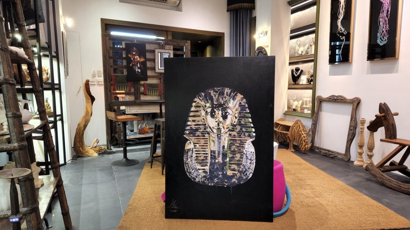 3色迷彩階法老 原畫作 135x90cm 油畫布複合式媒材塗料 by NOELC - 海報/掛畫/掛布 - 紙 藍色