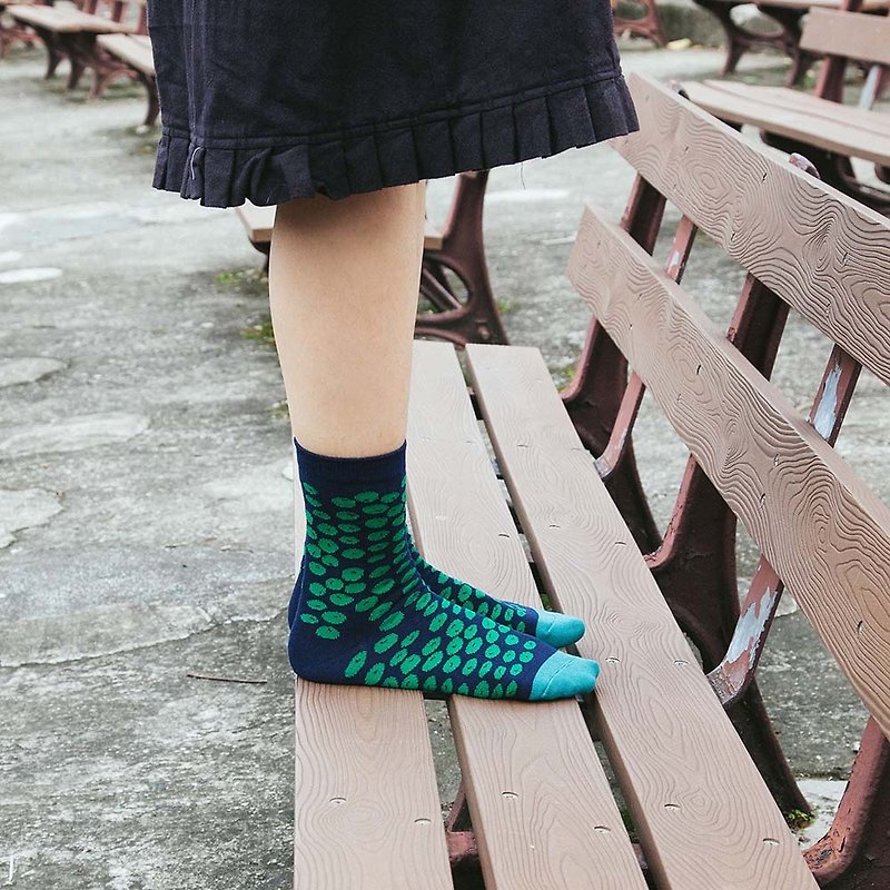 蘑菇Mogu / 襪子 / 蘑菇襪(7)（藍綠點點） - 襪子 - 棉．麻 藍色