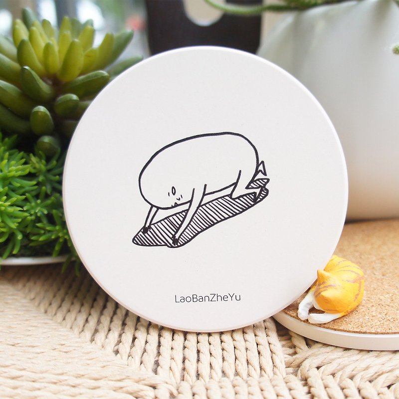 Boss, this fish-[Head down] ceramic absorbent coaster - Coasters - Pottery White