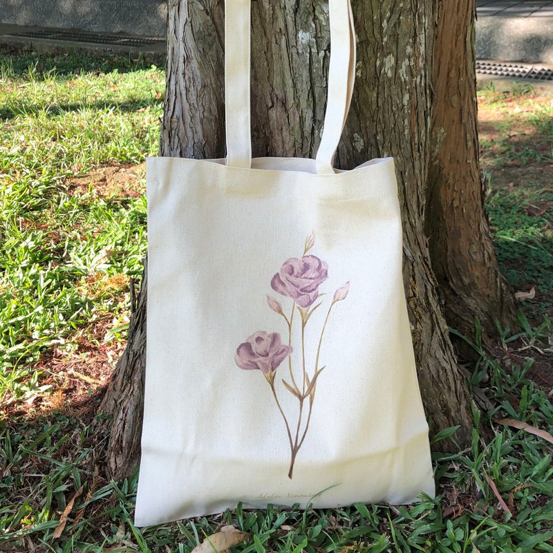 Nature History Museum / floral canvas bag - eustoma - กระเป๋าแมสเซนเจอร์ - ผ้าฝ้าย/ผ้าลินิน หลากหลายสี