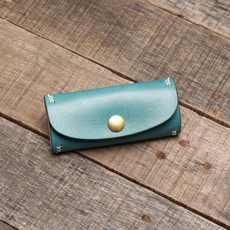 Rustic four-hook key bag | ocean blue hand-dyed vegetable tanned cow leather | multi-color - ที่ห้อยกุญแจ - หนังแท้ สีน้ำเงิน