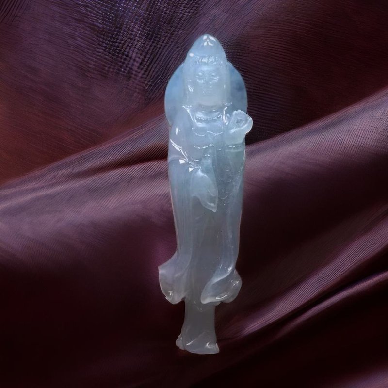 Ice jade three-dimensional carved Guanyin Bodhisattva | Natural Burmese jade jade A goods | Gifts - Charms - Jade White