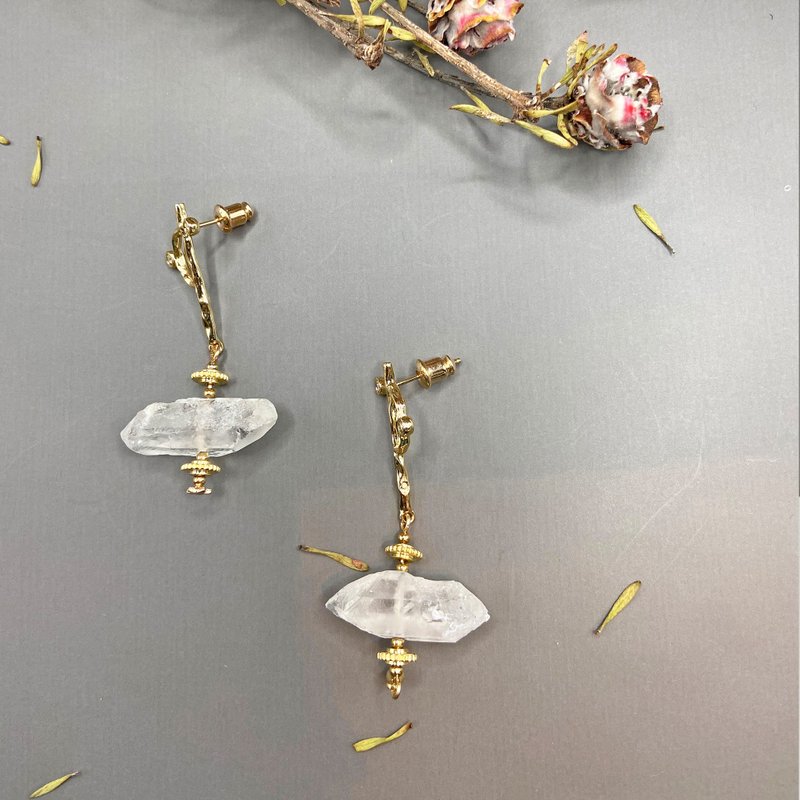 白水晶925純銀耳環 純銀飾物 水晶耳環 改耳夾 樹枝耳環 - 耳環/耳夾/耳骨夾 - 水晶 透明