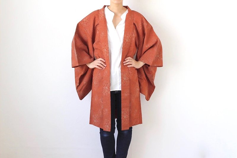 dark orange haori, Japanese kimono, kimono jacket, orange kimono /1752 - Women's Casual & Functional Jackets - Polyester Orange
