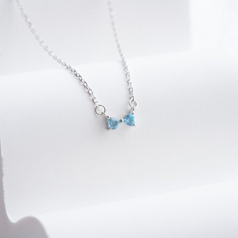 ブルー石925シルバーボウチェーンネックレス鎖骨 - ネックレス - 宝石 ブルー