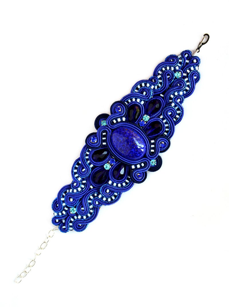 Wide beaded bracelet in blue color - Bracelets - Other Materials Blue
