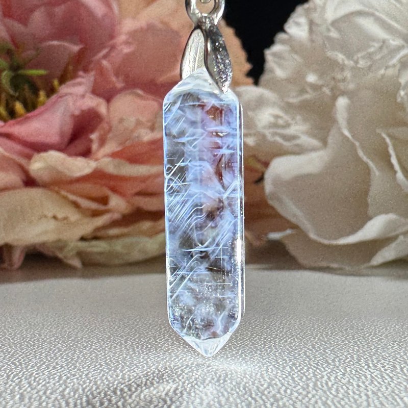 No.129 Dense & Abundant Blue Needle Crystal Pendulum | Visible Blue Needles | Angel Feather - สร้อยคอ - คริสตัล สีใส