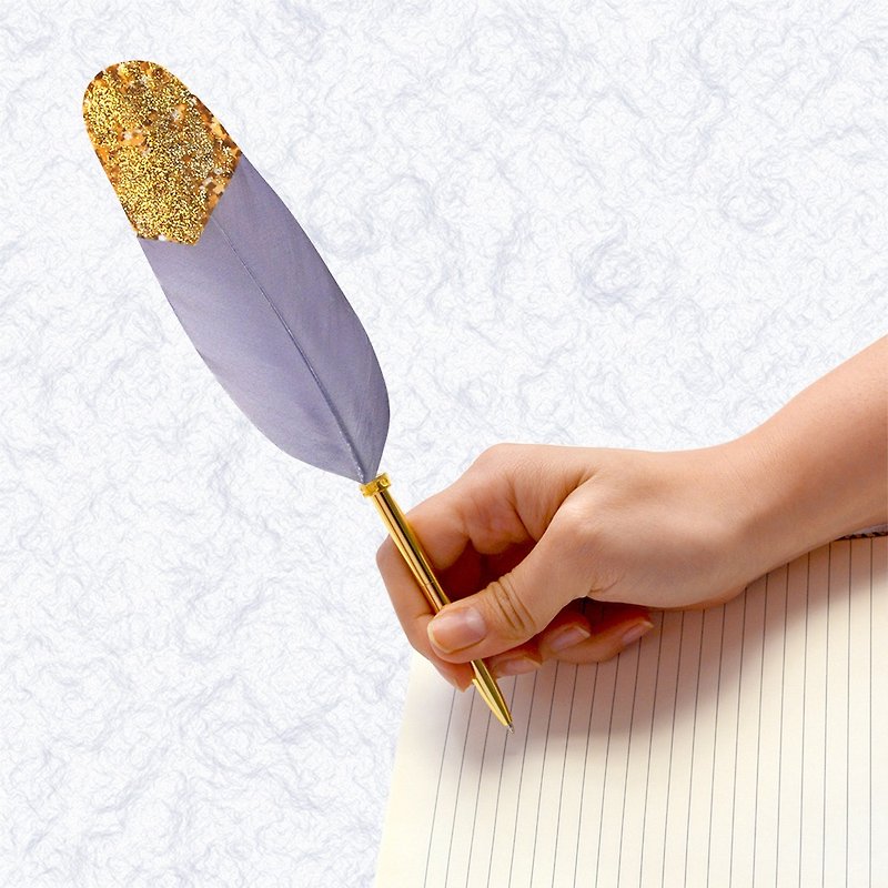 Japan Quill Pen Feather Ball Pen Gold Luxury Series G01 Feather Pen Purple Gray Glitter - Ballpoint & Gel Pens - Other Materials Purple