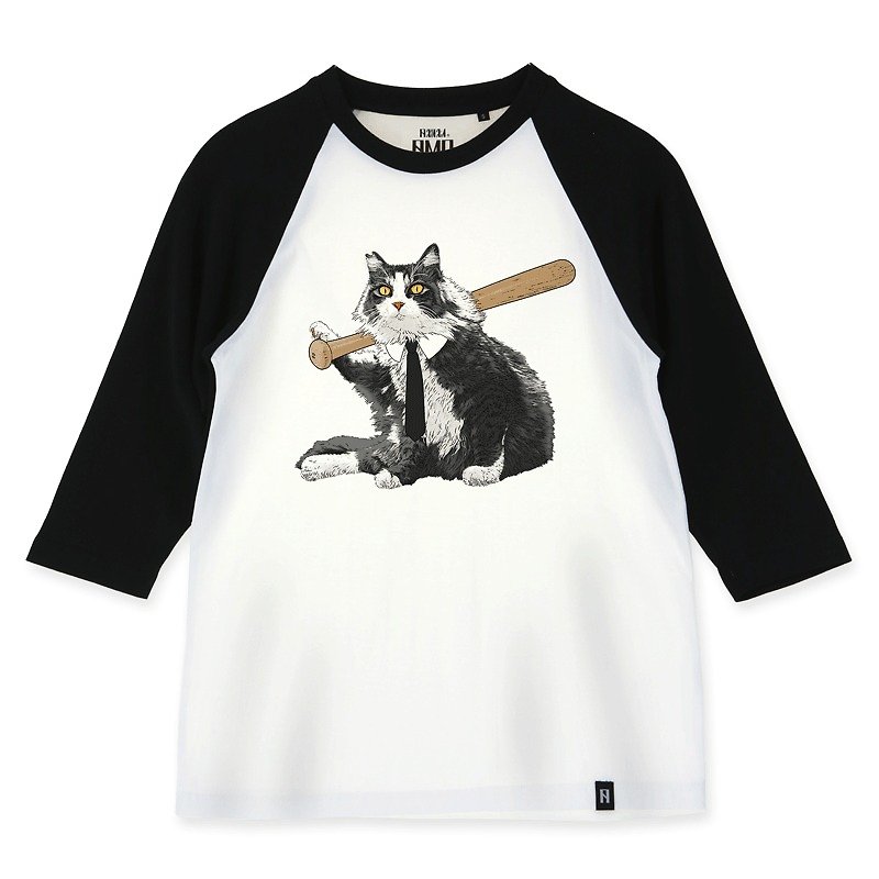 AMO Original cotton adult 3/4 Raglan T-Shirt /AKE/Gang cat with a baseball - Women's T-Shirts - Cotton & Hemp 