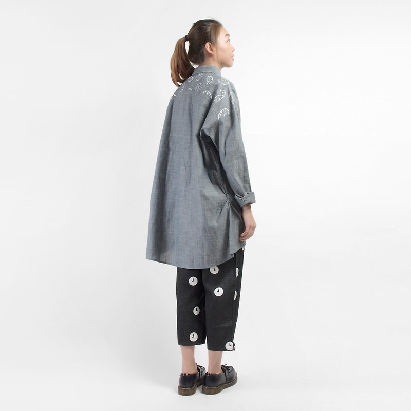 【HEYSUN】time series /  time screen printing Length Shirt - gray - Women's Shirts - Other Materials Gray