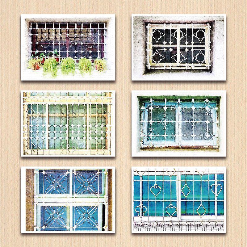 旧住宅円 - 幾何学II窓フラワーポストカードセット - カード・はがき - 紙 