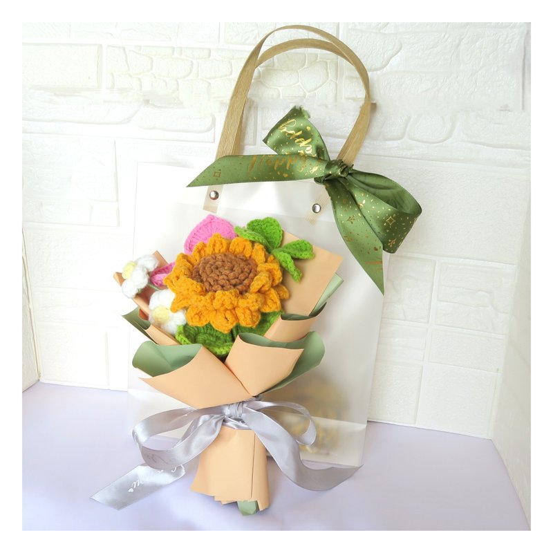 Crocheted sunflower bouquet - ช่อดอกไม้แห้ง - ผ้าฝ้าย/ผ้าลินิน หลากหลายสี