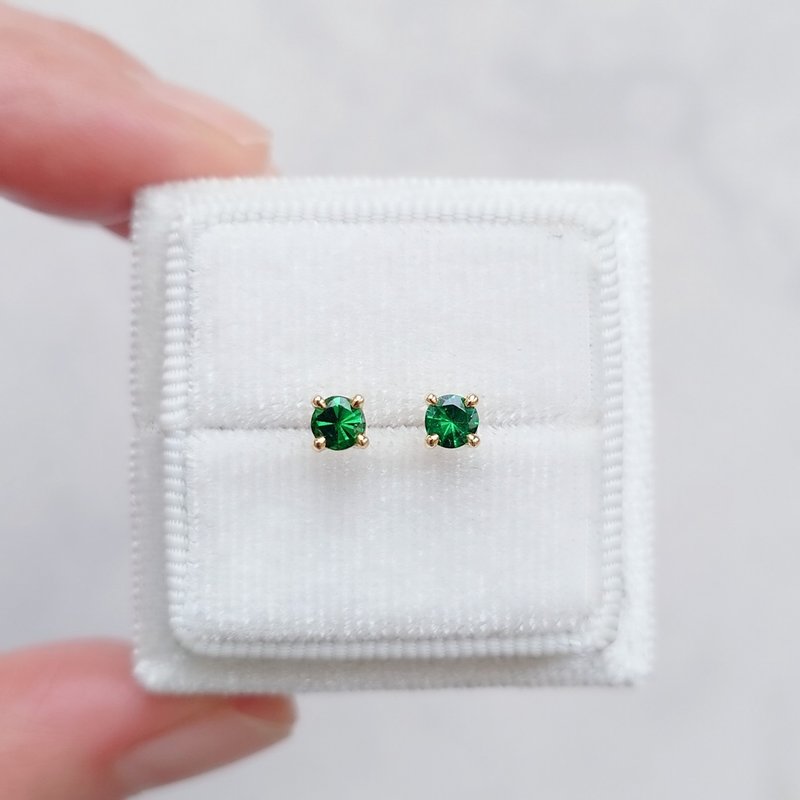 Natural Tsavorite Round Cut 18K Solid Yellow Gold Stud Earrings 0.438 ct - ต่างหู - เครื่องเพชรพลอย สีเขียว