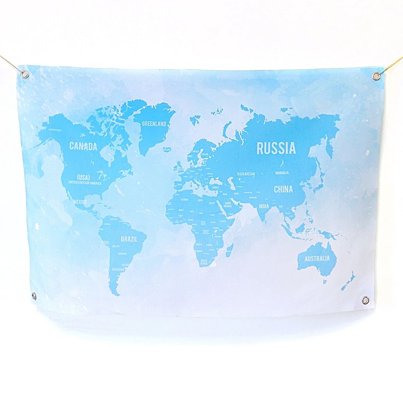 世界地圖掛布 客製化 藍 壁貼 - 掛牆畫/海報 - 其他材質 藍色