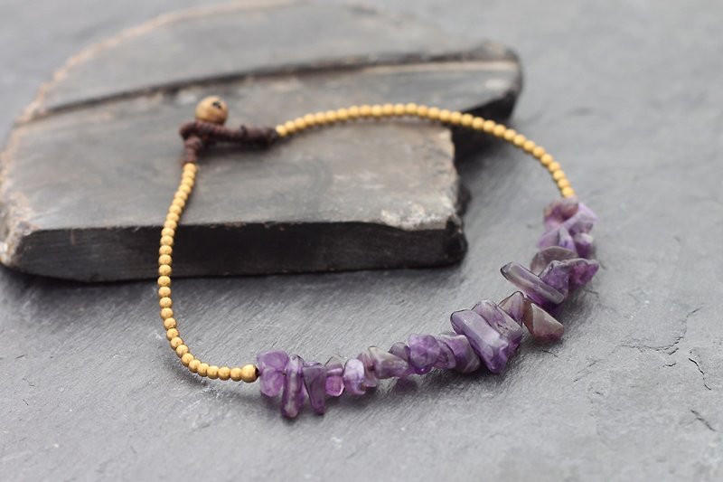 Amethyst Minimal Stone Anklet Beaded Brass - Anklets & Ankle Bracelets - Stone Purple