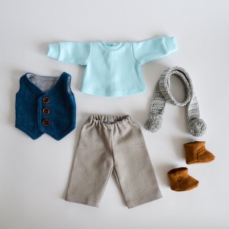 Ready to ship set of clothes for boy doll 12 inches (30cm) - boy doll outfit - 寶寶/兒童玩具/玩偶 - 棉．麻 