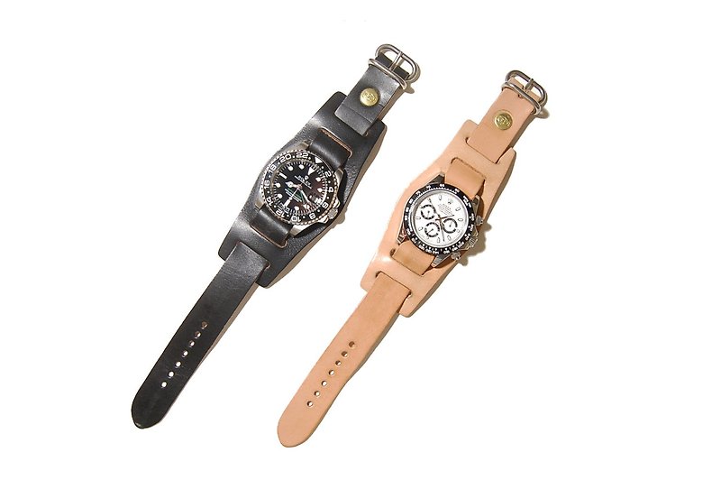 2 Pieces Watch Straps - Two-piece military watch strap - Other - Genuine Leather Black