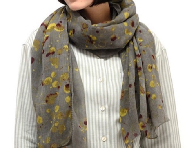 Globe tree fair trade & Eco / "100% wool scarf" / gray at the end of yellow and green foliage - Other - Wool 