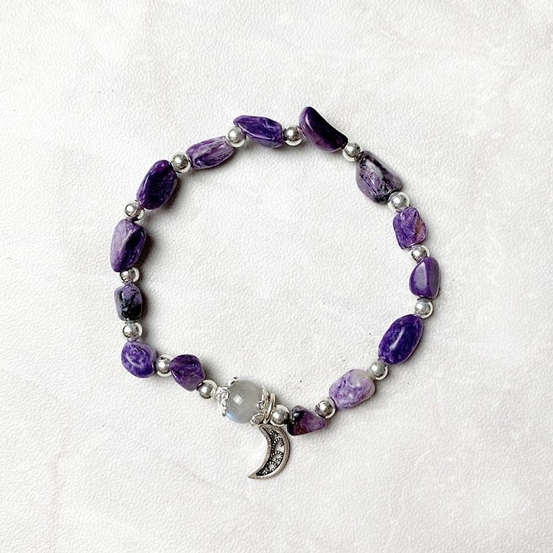 |Elbow Series|Moon Grey Moonstone Shaped Purple Dragon Crystal (S925 sterling silver x bracelet x customized.) - สร้อยข้อมือ - เครื่องเพชรพลอย หลากหลายสี