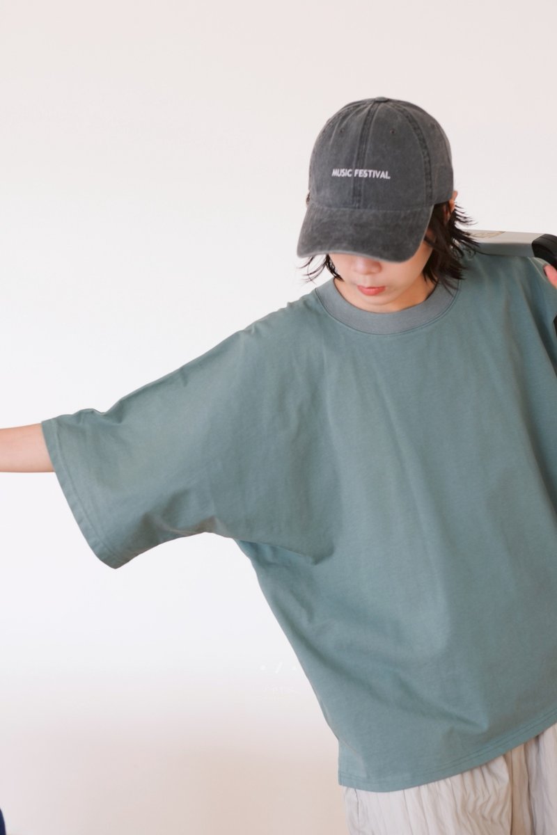 小我獨家 夏日琴通寧小領六分TEE - 2色 - 萊姆綠 現貨 - 女 T 恤 - 棉．麻 藍色