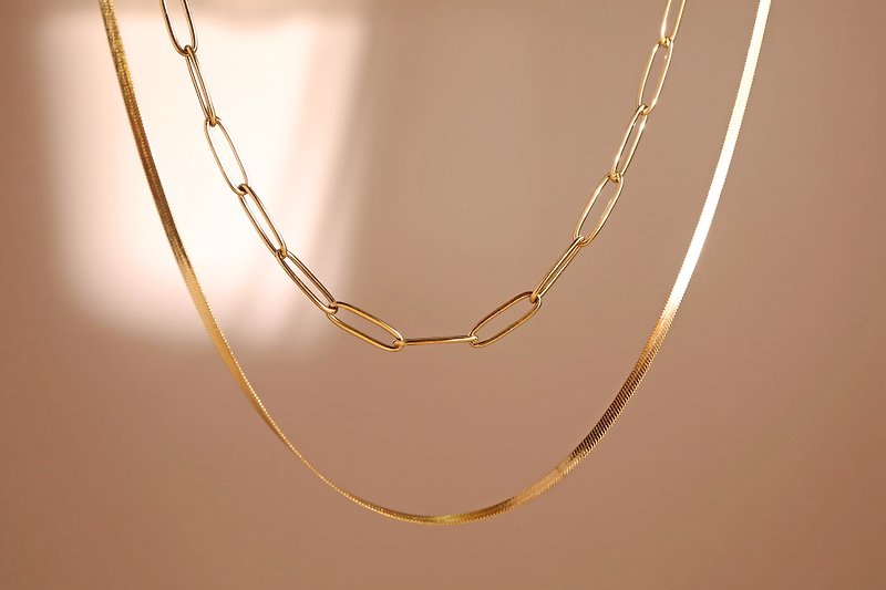 [Hot-selling return] Dawn. Snake bone double layer chain - Necklaces - Stainless Steel Gold