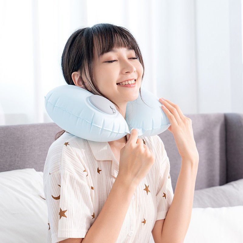 Comefree Cool Press Inflatable Neck Pillow (2 Colors) Blue/Pale Pink - หมอนรองคอ - ไนลอน สีน้ำเงิน