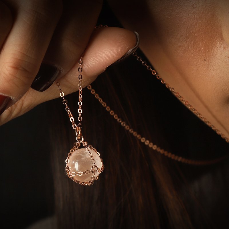 【Little Sphere】Rose Quartz Necklace / Rose Gold Necklace - Necklaces - Semi-Precious Stones Pink