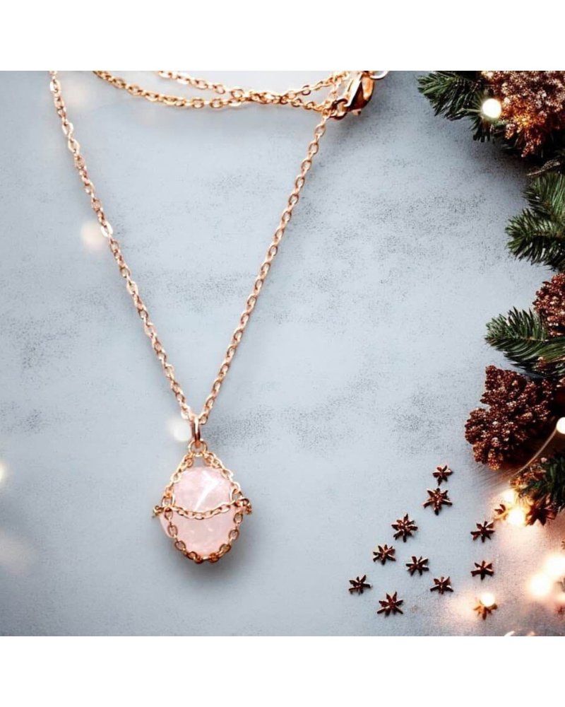 Little Sphere Rose Quartz Rose Gold Necklace elegant jewelry handmade chakra - Necklaces - Semi-Precious Stones Pink