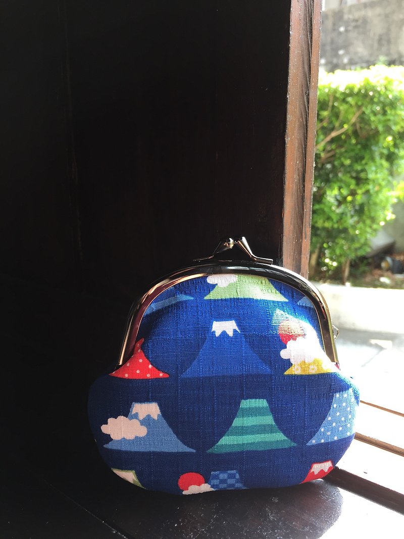 朝日富士山口金包 - 銀包 - 棉．麻 藍色