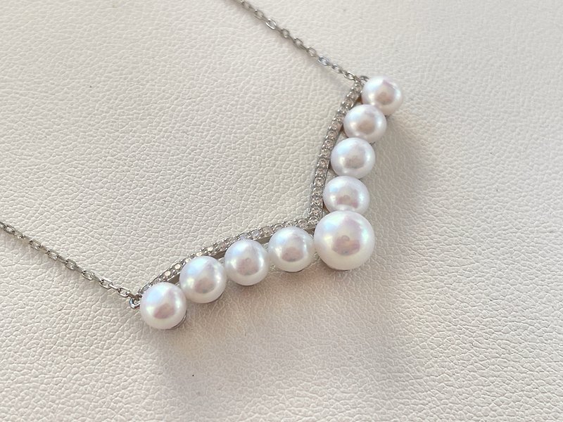 Yan Nanfei natural freshwater pearl sterling Silver chain set - Brooches - Pearl White
