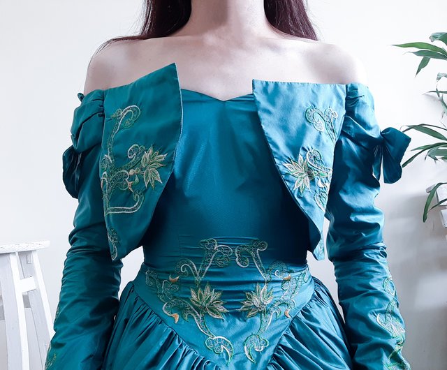 ヴィンテージ 1980 年代 グリーン ターコイズ プロム ドレス